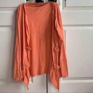 Salmon colored cardigan with pockets & 2 hoops